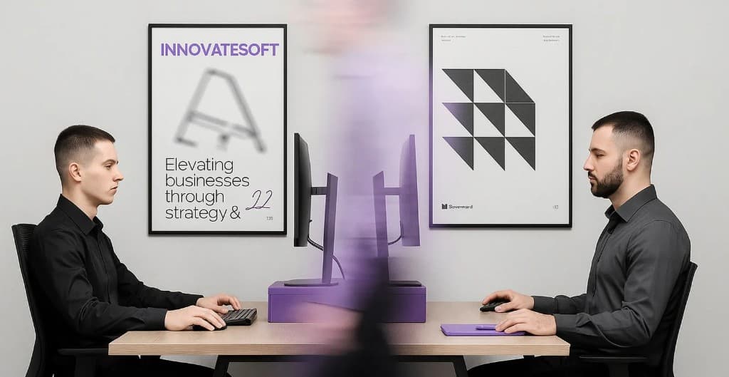 Two team members working across from each other at a desk